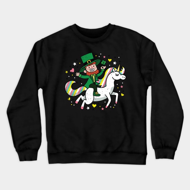 Leprechaun Riding a Unicorn T-Shirt Funny St Patrick's Day Crewneck Sweatshirt by ghsp